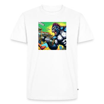 Gorilla with dumbbell, monkey, training, fitness, - Men's Premium Organic T-Shirt - white - Front - Nico (187cm)