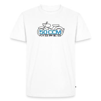 50cc cyclomoteur moineau emblème v.2 - T-shirt Premium bio Homme - blanc - Devant - Nico (187cm)