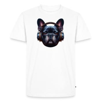 Bouledogue français avec écouteurs - T-shirt Premium bio Homme - blanc - Devant - Nico (187cm)