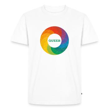 Rainbow Ring "Queer" green - Men's Premium Organic T-Shirt - white - Front - Nico (187cm)
