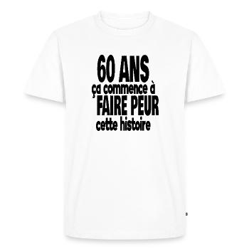 60 ans - T-shirt Premium bio Homme - blanc - Devant - Nico (187cm)