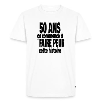 50 ans - T-shirt Premium bio Homme - blanc - Devant - Nico (187cm)