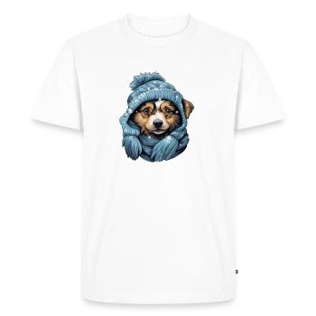Winter dog with hat and scarf - Men's Premium Organic T-Shirt - white - Front - Nico (187cm)