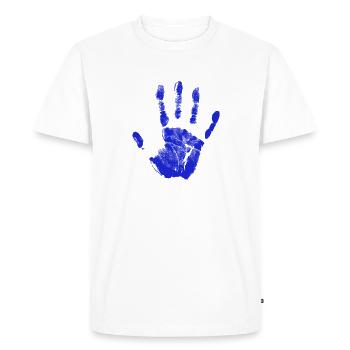 Empreinte de main peinte identité doigts et paume bleu - T-shirt Premium bio Homme - blanc - Devant - Nico (187cm)