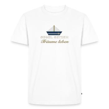 Mettez les voiles, vivez vos rêves - Dicton maritime - T-shirt Premium bio Homme - blanc - Devant - Nico (187cm)