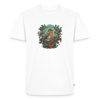 Robin chantant sur une branche - T-shirt Premium bio Homme - blanc - Devant - Nico (187cm)