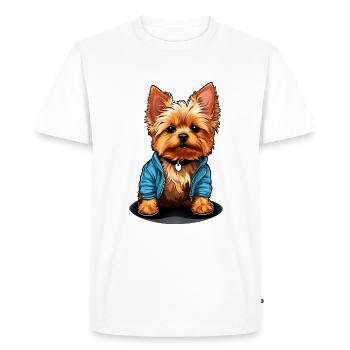 Mignon Yorkie Yorkshire Terrier en look décontracté - T-shirt Premium bio Homme - blanc - Devant - Nico (187cm)