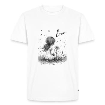 Fille Dessin Amour Fleur Éclos - T-shirt Premium bio Homme - blanc - Devant - Nico (187cm)