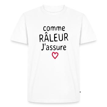 Comme Râleur j'assure - T-shirt Premium bio Homme - blanc - Devant - Nico (187cm)