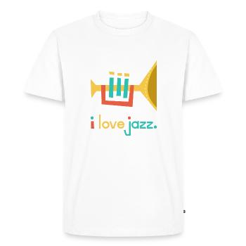 J’adore le jazz - j’aime les musiciens de trompette de jazz - T-shirt Premium bio Homme - blanc - Devant - Nico (187cm)