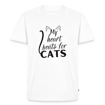 My heart beats for cats - Gift Humor Cat - Men's Premium Organic T-Shirt - white - Front - Nico (187cm)