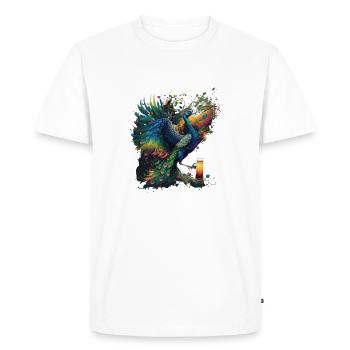 Colorful peacock drinks beer - Men's Premium Organic T-Shirt - white - Front - Nico (187cm)