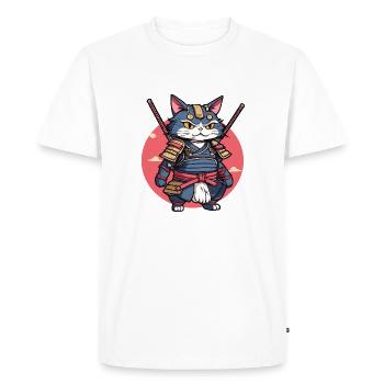 Chat samouraï #2 - T-shirt Premium bio Homme - blanc - Devant - Nico (187cm)