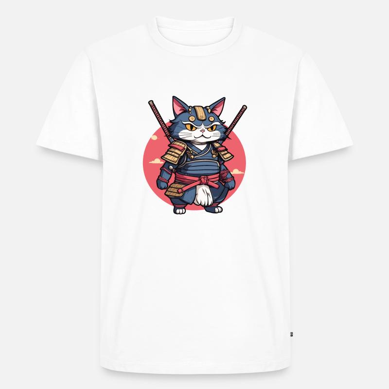 Samurai-Katze #2 - Männer Premium Bio T-Shirt - Weiß