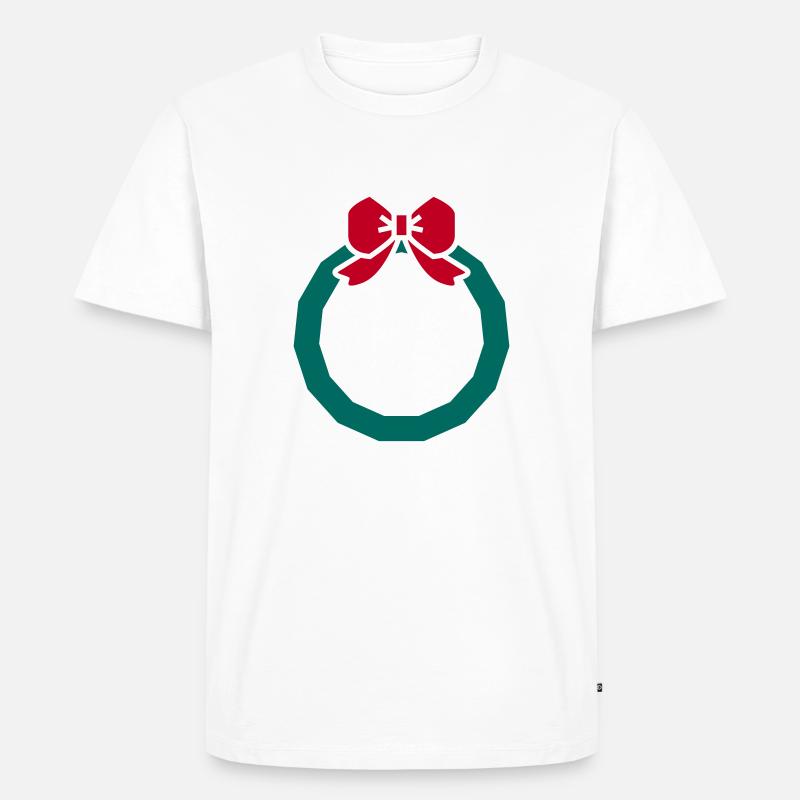 Weihnachtskranz mit rotem Band - Männer Premium Bio T-Shirt - Weiß