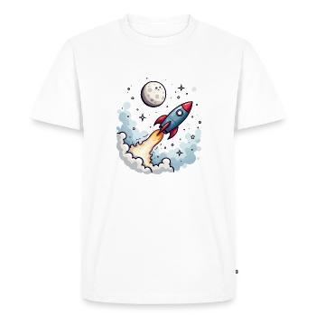 Une fusée comique s’envole vers la lune - T-shirt Premium bio Homme - blanc - Devant - Nico (187cm)