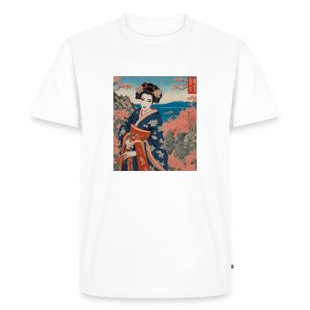 Femme japonaise traditionnelle en kimono sur fond de pays - T-shirt Premium bio Homme - blanc - Devant - Nico (187cm)