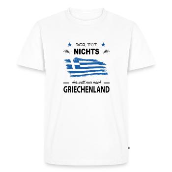 Il ne fait rien, il veut juste aller en Grèce - T-shirt Premium bio Homme - blanc - Devant - Nico (187cm)