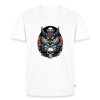 Hibou décoratif avec crâne et pétales de rose - T-shirt Premium bio Homme - blanc - Devant - Nico (187cm)