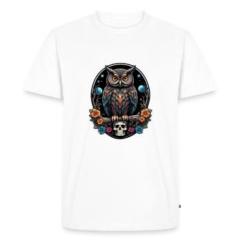 Hibou décoratif avec crâne et pétales de rose - T-shirt Premium bio Homme - blanc - Devant - Nico (187cm)