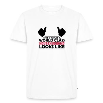 world class househusband - Men's Premium Organic T-Shirt - white - Front - Nico (187cm)