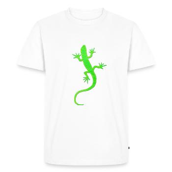 Green Gecko sewn from fabric - Men's Premium Organic T-Shirt - white - Front - Nico (187cm)