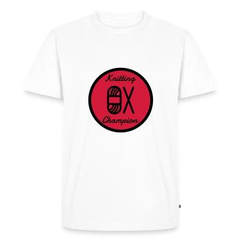 Tricot / Tricoter / Tricoteuse / Broderie - T-shirt Premium bio Homme - blanc - Devant - Nico (187cm)