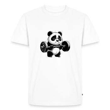 Funny panda doing strength training - Men's Premium Organic T-Shirt - white - Front - Nico (187cm)