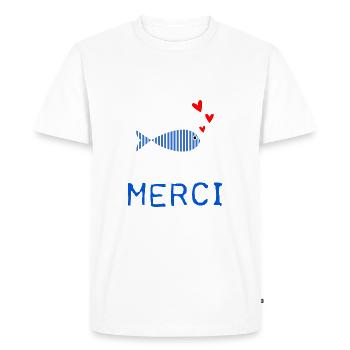 MERCI. THANKS. THANK YOU. ANNIVERSAIRE. NAISSANCE. - T-shirt Premium bio Homme - blanc - Devant - Nico (187cm)