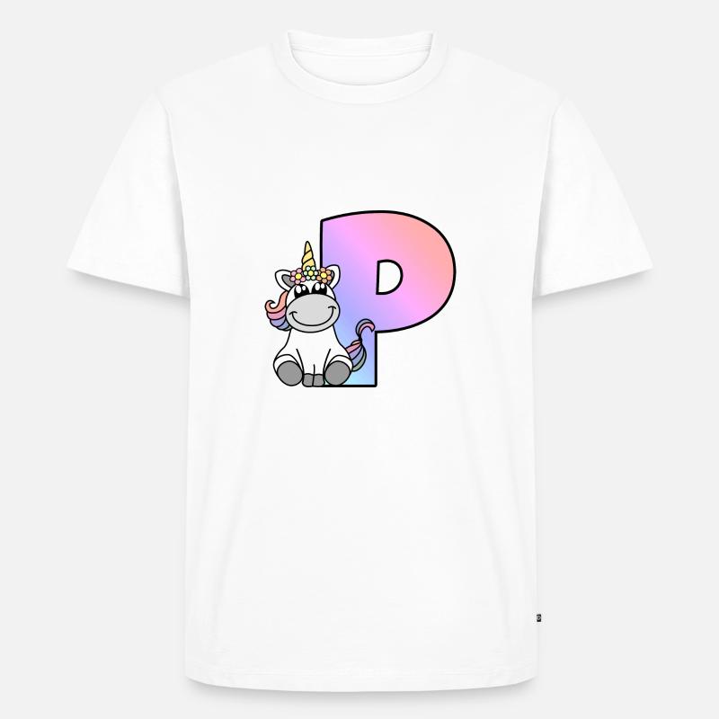 Einhorn Buchstabe P - Männer Premium Bio T-Shirt - Weiß
