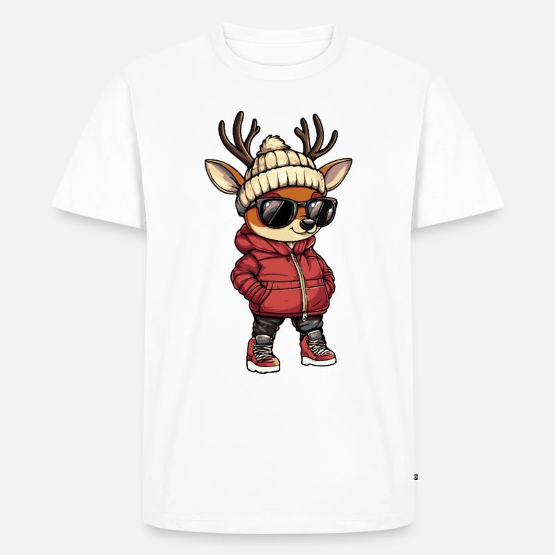 Hirsch Cool Comic - Männer Premium Bio T-Shirt - Weiß