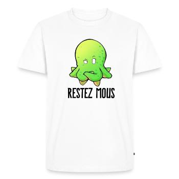 Restez Mous lettrage noir - T-shirt Premium bio Homme - blanc - Devant - Nico (187cm)