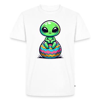 Cute Alien on Colorful Easter Egg - Men's Premium Organic T-Shirt - white - Front - Nico (187cm)