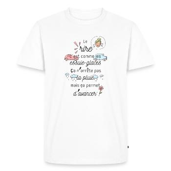 Le rire c'est comme les essuie-glaces - T-shirt Premium bio Homme - blanc - Devant - Nico (187cm)
