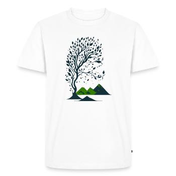 Arbre et montagnes minimaliste - T-shirt Premium bio Homme - blanc - Devant - Nico (187cm)