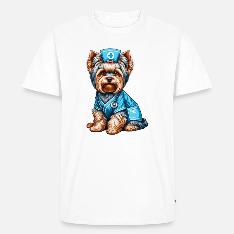 Yorkshire Terrier Krankenschwester - Männer Premium Bio T-Shirt - Weiß