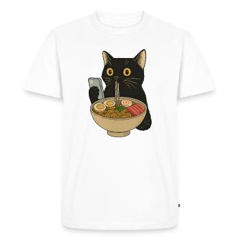 Vintage Ramen Cat Shirt – Cute Retro Kitty - Men's Premium Organic T-Shirt - white - Front - Nico (187cm)