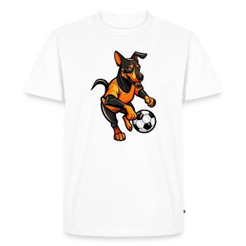Soccer dog in flame design - Men's Premium Organic T-Shirt - white - Front - Nico (187cm)