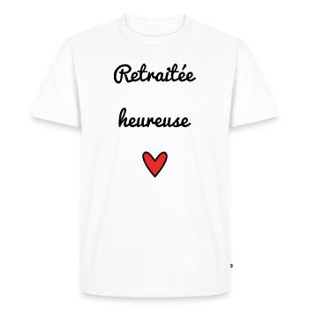 RETRAITEE. RETRAITE. RETRAITEE. RETRAITE - T-shirt Premium bio Homme - blanc - Devant - Nico (187cm)