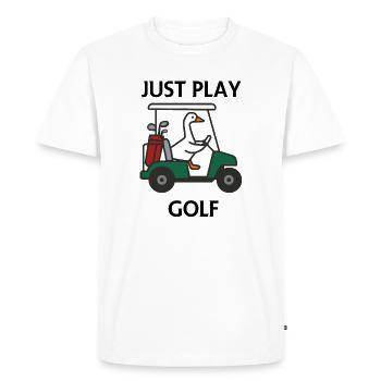 Just Play Golf: Duck in Golf Cart - Men's Premium Organic T-Shirt - white - Front - Nico (187cm)