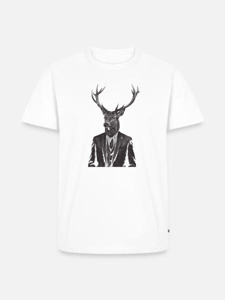 Hirsch im maßgeschneiderten Anzug - Männer Premium Bio T-Shirt - Weiß