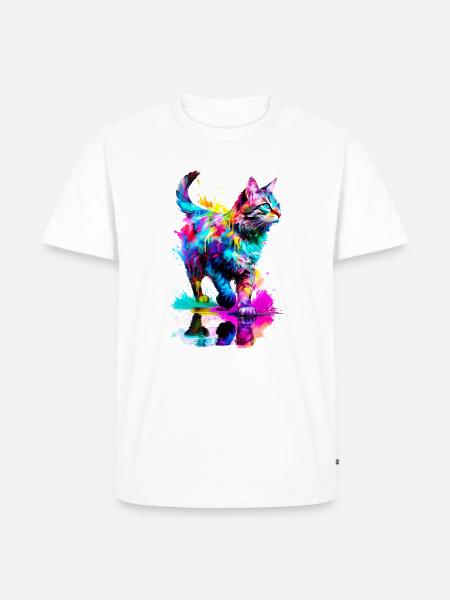 Bemalte getigerte Katze - Männer Premium Bio T-Shirt - Weiß