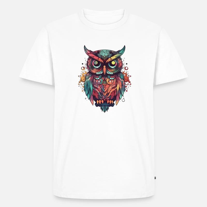 Sitzende Eule bunt Uhu - Männer Premium Bio T-Shirt - Weiß