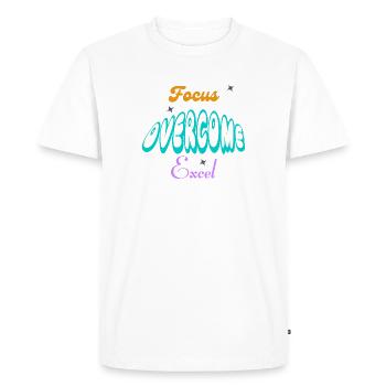 Fucus, Overcome, Excel typography - Men's Premium Organic T-Shirt - white - Front - Nico (187cm)