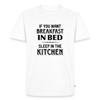 Tu veux le petit-déjeuner au lit. Dors dans la cuisine. - T-shirt Premium bio Homme - blanc - Devant - Nico (187cm)