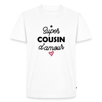 super cousin d amour - T-shirt Premium bio Homme - blanc - Devant - Nico (187cm)