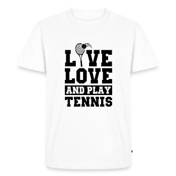 Vivre Amour et jeux de tennis | Tennis Cadeaux - T-shirt Premium bio Homme - blanc - Devant - Nico (187cm)