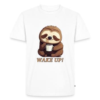 Paresseux matin grouch café réveillez-vous réveillez-vous - T-shirt Premium bio Homme - blanc - Devant - Nico (187cm)
