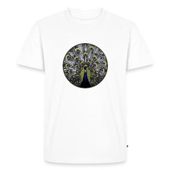 Paon à l’aspect de gravure sur bois - T-shirt Premium bio Homme - blanc - Devant - Nico (187cm)