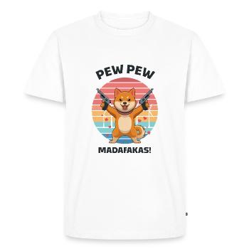 PEW PEW! *white- Shiba inu - Men's Premium Organic T-Shirt - white - Front - Nico (187cm)